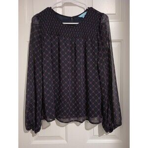 NWOT Draper James Smocked Navy Chiffon Blouse size Medium